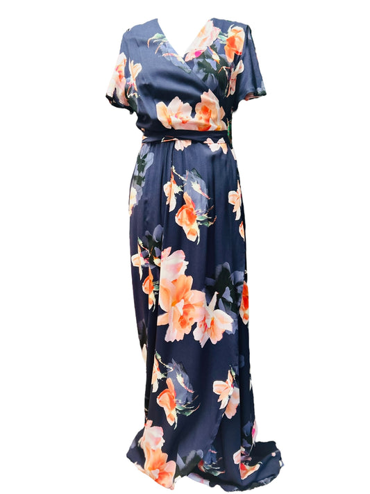 Robe manches courtes fleurs bleue écoresponsable femme Aatise